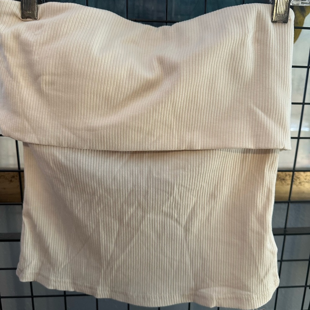OGL Move Cream Ribbed Tube Top, Size Small